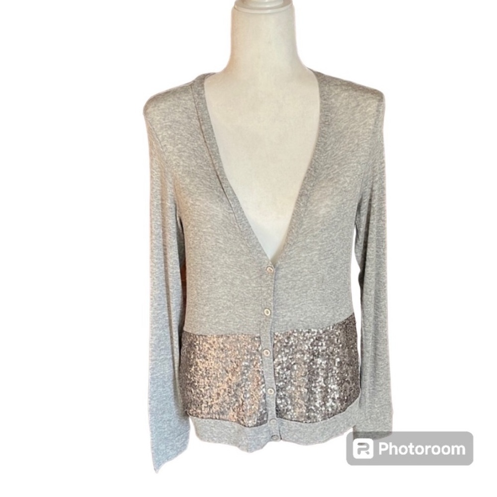 Hearts Heather Gray Sequined Long Sleeve Cardigan Sweater Size M